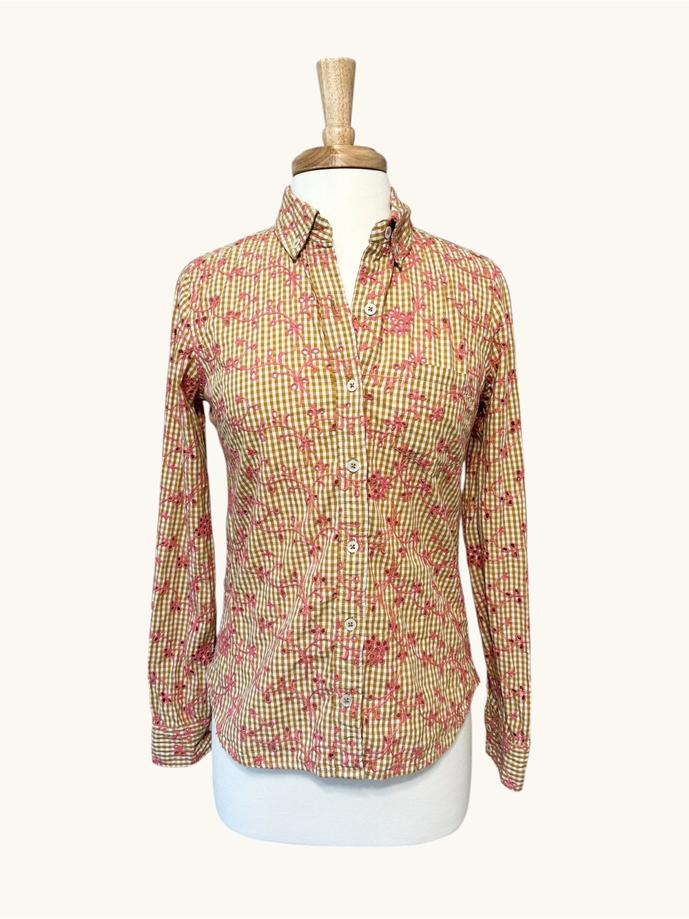 Anthropologie Odille Embroidered Gingham Button-Down Shirt – Size 6